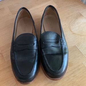 J. Crew black leather penny loafers